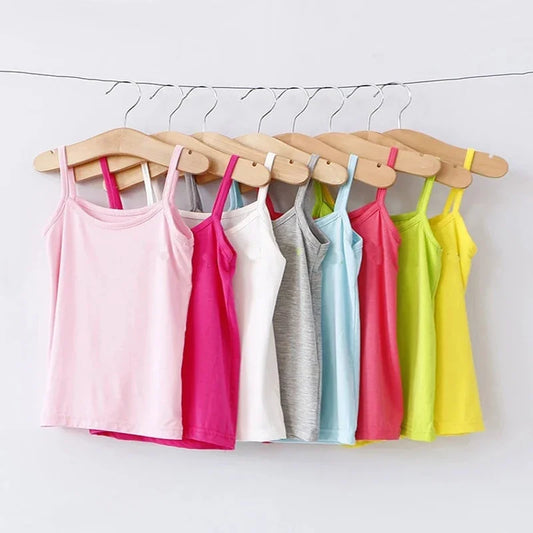 Camiseta para niñas pequeñas, camiseta interior sin mangas de verano para adolescentes, chaleco de Color caramelo, ropa con tirantes para niños de 2 a 12T