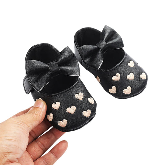 Pudcoco-zapatos planos de piel sintética para niñas, mocasines bonitos con decoración de lazo de corazón, suela suave, antideslizantes, de verano