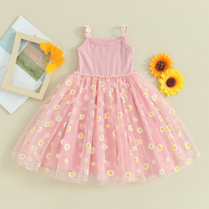 Pudcoco-vestido de princesa de malla con estampado de margaritas para niñas, ropa bonita para fiesta en la playa, 6M-4T