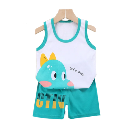 Conjunto de 2 piezas de chaleco y pantalones cortos transpirables de algodón para niños y niñas, chándal de verano con estampado de dibujos animados, ropa informal, traje de 1 a 6 años