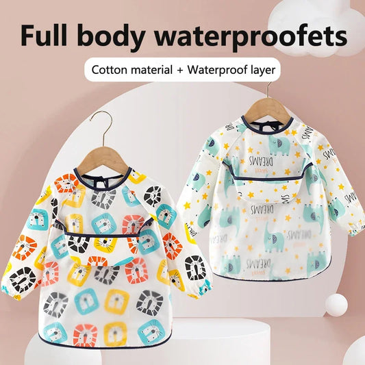 Baberos de tela para bebé, ropa de comedor impermeable, delantal de manga larga, bata de alimentación para niños, vendaje inverso para eructar, protección de pintura
