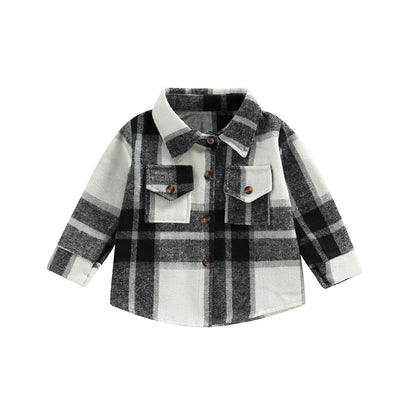 Camisa a cuadros para niños y niñas, chaqueta informal de manga larga con solapa y botones, 6M-4T