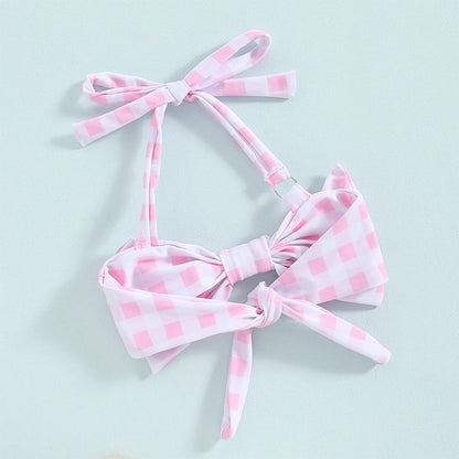 Conjunto de Bikini para niña pequeña, traje de baño de 2 piezas con cuello Halter, Bikini Floral sin mangas, Top anudado, pantalones cortos con estampado de flores a cuadros, 1-6T