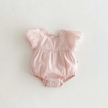 Nuevo mono de verano para niña, bonito mono de algodón bordado con manga de burbuja, ropa cómoda para niños adecuada para 0-2 años