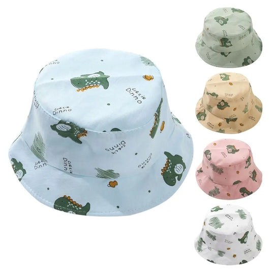 Anti-UV varios colores niños pescador sombrero dinosaurio poliéster cubo sombrero niños gorra niños niños