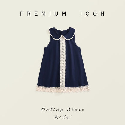 Vestido de retazos de encaje para niños verano 2025 nueva falda de chaleco sin mangas de encaje de estilo Retro para niñas
