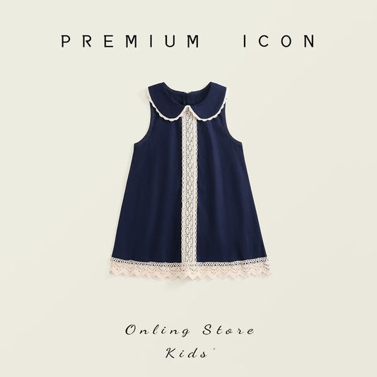 Vestido de retazos de encaje para niños verano 2025 nueva falda de chaleco sin mangas de encaje de estilo Retro para niñas