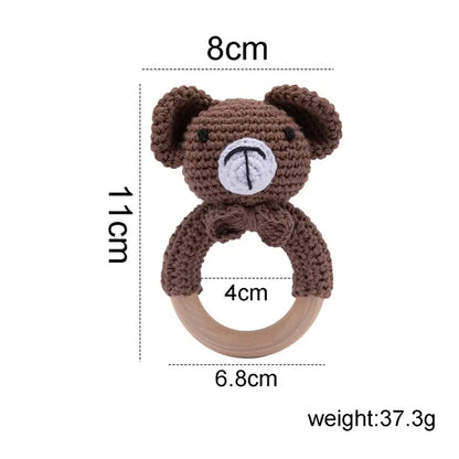 1 unidad de juguetes de sonajero para bebé, diseño de ganchillo de madera, conejo, conejo, zorro León, BearToy, regalo para recién nacido, mordedor de bebé, Crochet, nombre personalizado