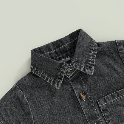 Mono vaquero para recién nacidos, niños y niñas, mono liso de manga corta con cuello vuelto, monos para bebés, monos informales con botones de verano