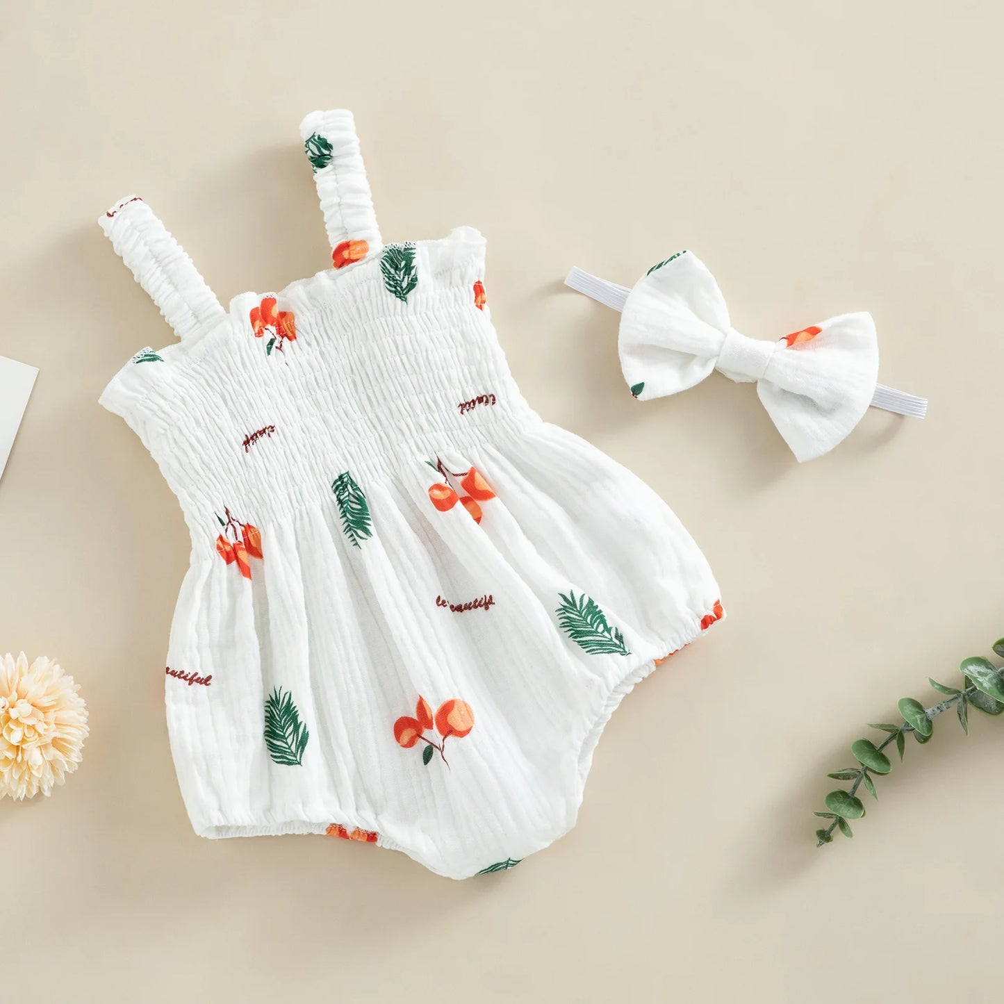 Pudcoco, 2 uds., trajes de verano para bebé recién nacido, pelele sin mangas con estampado de cereza/ zanahoria/árbol y diadema de 0 a 18M