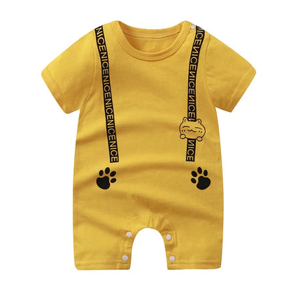Nueva ropa de verano para bebés recién nacidos, niños y niñas, sección de impresión de dibujos animados de manga corta, ropa de escalada con archivo abierto, mono para bebé