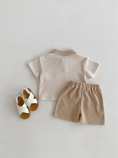 Conjunto de ropa de verano para bebé, camiseta y pantalones cortos con cuello vuelto, 2 uds., traje de chándal para niño pequeño