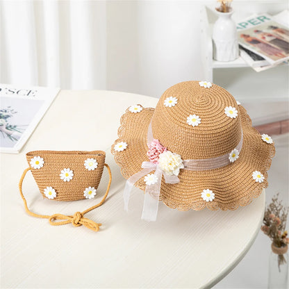 Sombrero de Sol para niños y niñas, conjunto de gorro con bolsa de paja, protección solar de viaje para bebé, sombreros de playa, sombrero de pescador para el sol, novedad de verano