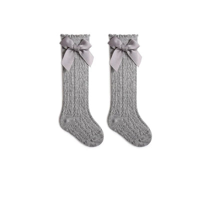 Calcetines de verano para niñas pequeñas, calcetín largo con lazo para niños hasta la rodilla, medias de malla de algodón suave, calcetines de encaje calados de estilo español de 0 a 3 años