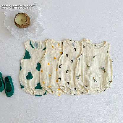2023 nuevo en verano, trajes de algodón de tela arrugada para bebés recién nacidos, monos informales para niños, monos para niños pequeños
