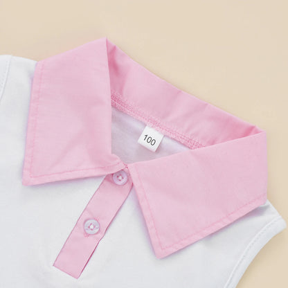 Conjunto de ropa de verano para niñas pequeñas, camiseta sin mangas con botones de solapa de retazos y Falda plisada, 2 a 7 años