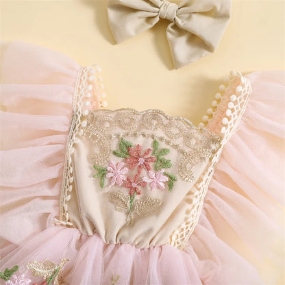 Pudcoco-traje para niña recién nacida, mameluco de manga con mosca de flores bordadas, diadema con lazo, ropa de verano de 0 a 24 meses