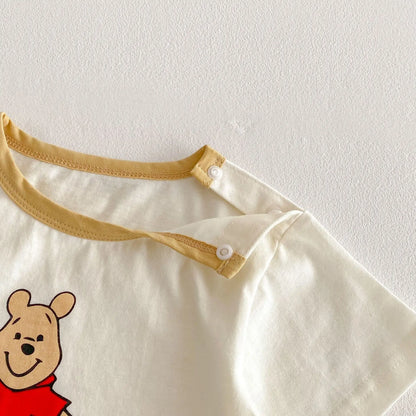 Camiseta de dibujos animados para bebé 2025, nuevo estilo de verano, camisa básica de Color contrastante a la moda para niño de 0 a 5 años, Top de oso para bebé a la moda