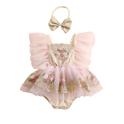 Pudcoco-traje para niña recién nacida, mameluco de manga con mosca de flores bordadas, diadema con lazo, ropa de verano de 0 a 24 meses