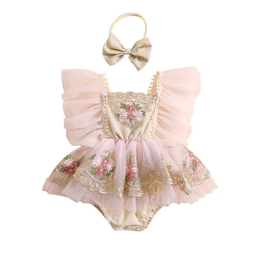 Pudcoco-traje para niña recién nacida, mameluco de manga con mosca de flores bordadas, diadema con lazo, ropa de verano de 0 a 24 meses