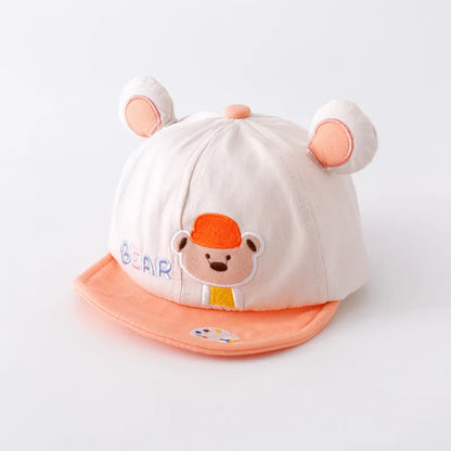 Gorra de béisbol con orejas de oso para bebé, gorro de algodón con visera, bordado bonito, ajustable, para el Sol, para verano