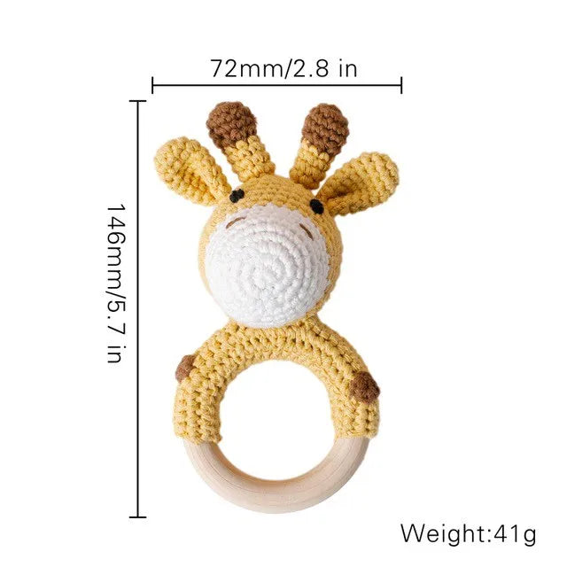 1 unidad de juguetes de sonajero para bebé, diseño de ganchillo de madera, conejo, conejo, zorro León, BearToy, regalo para recién nacido, mordedor de bebé, Crochet, nombre personalizado