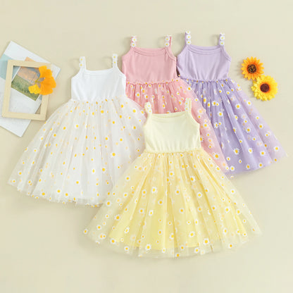 Pudcoco-vestido de princesa de malla con estampado de margaritas para niñas, ropa bonita para fiesta en la playa, 6M-4T