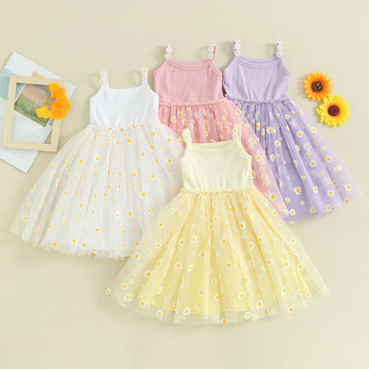 Pudcoco-vestido de princesa de malla con estampado de margaritas para niñas, ropa bonita para fiesta en la playa, 6M-4T