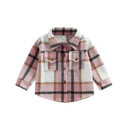 Camisa a cuadros para niños y niñas, chaqueta informal de manga larga con solapa y botones, 6M-4T