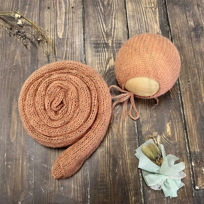 Accesorios de fotografía recién nacido elásticos Don & Judy, conjunto de envoltura con sombrero, Mohair tejido a mano suave, fondo para sesión de fotos de bebés, juegos de 2 uds.