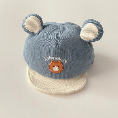 Gorra de béisbol con orejas de oso para bebé, gorro de algodón con visera, bordado bonito, ajustable, para el Sol, para verano