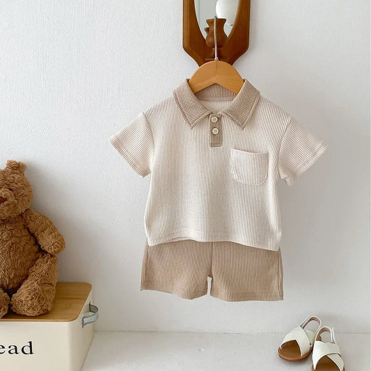 Conjunto de ropa de verano para bebé, camiseta y pantalones cortos con cuello vuelto, 2 uds., traje de chándal para niño pequeño