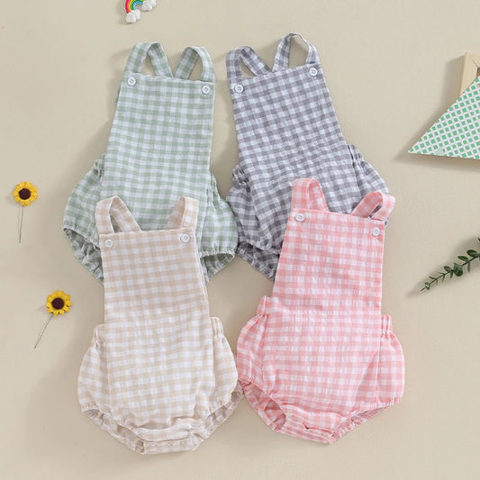 Monos de verano para bebés y niños, pelele informal sin mangas con estampado de rayas a cuadros, ropa infantil para recién nacidos