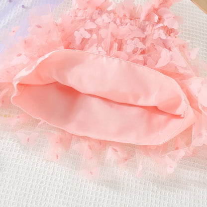 (0-3 años) novedad de verano, vestido para niñas, Color sólido, Halter, mariposa adornada, falda acampanada, vestido de princesa dulce de malla