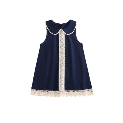 Vestido de retazos de encaje para niños verano 2025 nueva falda de chaleco sin mangas de encaje de estilo Retro para niñas
