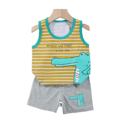 Conjunto de 2 piezas de chaleco y pantalones cortos transpirables de algodón para niños y niñas, chándal de verano con estampado de dibujos animados, ropa informal, traje de 1 a 6 años