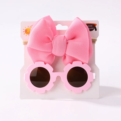 Conjunto de 2 uds de gafas de sol para niños, gafas de sol para bebés, diadema de nailon elástico, gafas de sol bohemias para playa, gafas de sol para la playa, sombreros con lazo para niños