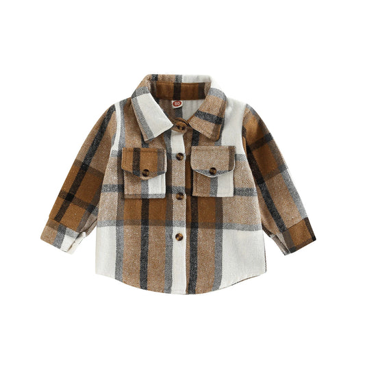 Camisa a cuadros para niños y niñas, chaqueta informal de manga larga con solapa y botones, 6M-4T