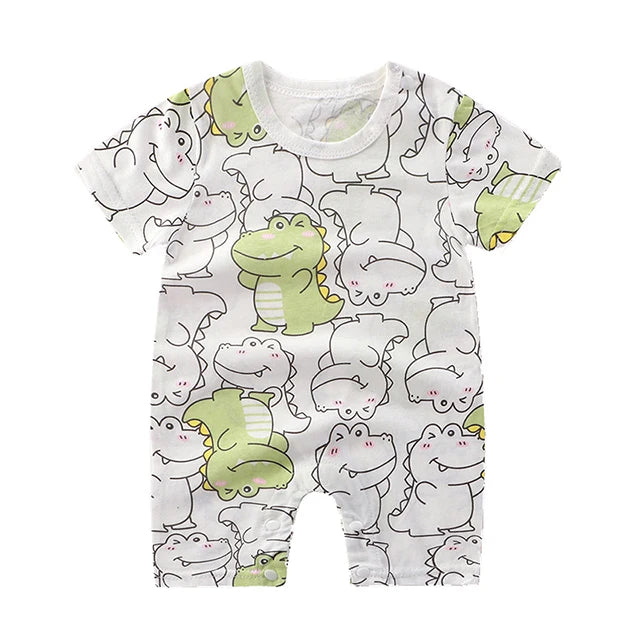 Nueva ropa de verano para bebés recién nacidos, niños y niñas, sección de impresión de dibujos animados de manga corta, ropa de escalada con archivo abierto, mono para bebé