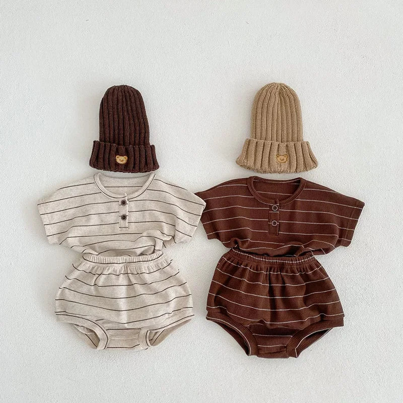 Conjunto de ropa de verano para bebés, camiseta a rayas y bombachos, traje superior de manga corta para niños pequeños, 2 uds.