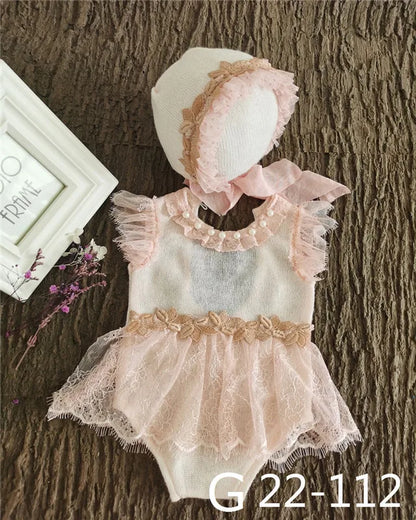Accesorios de fotografía recién nacido para bebé de 0 a 3 meses, sombrero para bebé, pelele de encaje para niña, monos, traje, ropa de fotografía