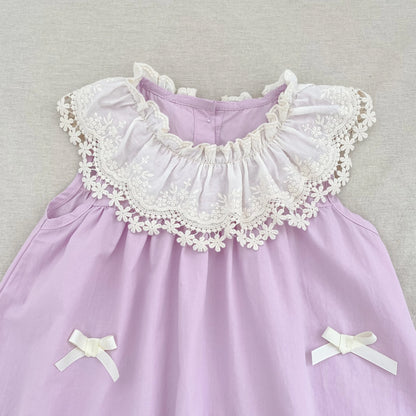 Vestido de encaje con cuello de pétalo para hermanas, peleles para bebés, ropa para niñas, vestido de princesa para fiesta con lazo, ropa dulce y bonita para niños