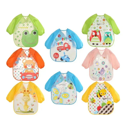 Babero antisuciedad impermeable de EVA para bebé de 0 a 3 años, abrigo de manga larga con correa, alimentación suave a prueba de suciedad, bonito patrón de dibujos animados, paños para eructar