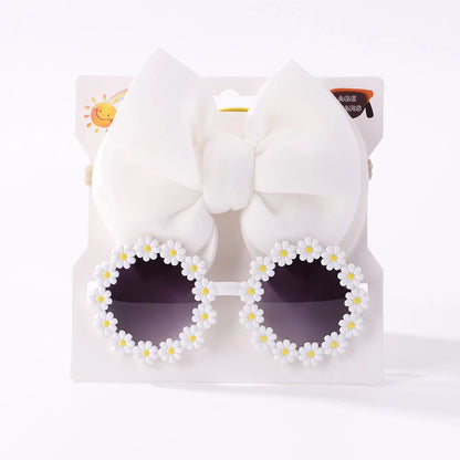 Conjunto de 2 uds de gafas de sol para niños, gafas de sol para bebés, diadema de nailon elástico, gafas de sol bohemias para playa, gafas de sol para la playa, sombreros con lazo para niños