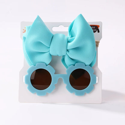 Conjunto de 2 uds de gafas de sol para niños, gafas de sol para bebés, diadema de nailon elástico, gafas de sol bohemias para playa, gafas de sol para la playa, sombreros con lazo para niños