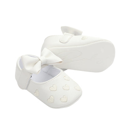Pudcoco-zapatos planos de piel sintética para niñas, mocasines bonitos con decoración de lazo de corazón, suela suave, antideslizantes, de verano