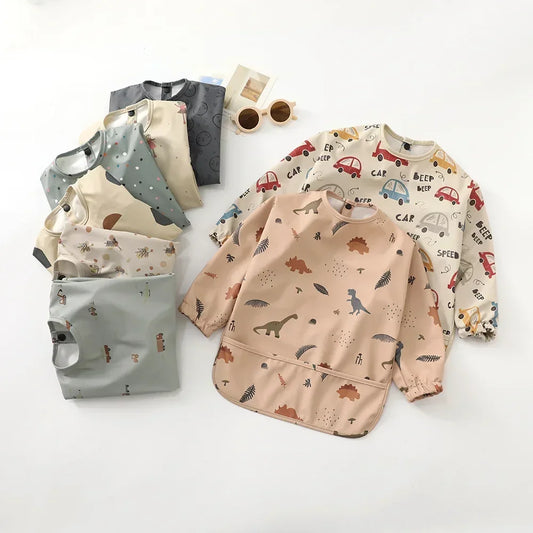 Babero suave impermeable para bebé, paño de alimentación ajustable de manga larga para niño pequeño y niña, bata de pintura, delantal para comer comida infantil