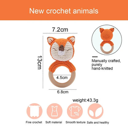 1 unidad de juguetes de sonajero para bebé, diseño de ganchillo de madera, conejo, conejo, zorro León, BearToy, regalo para recién nacido, mordedor de bebé, Crochet, nombre personalizado