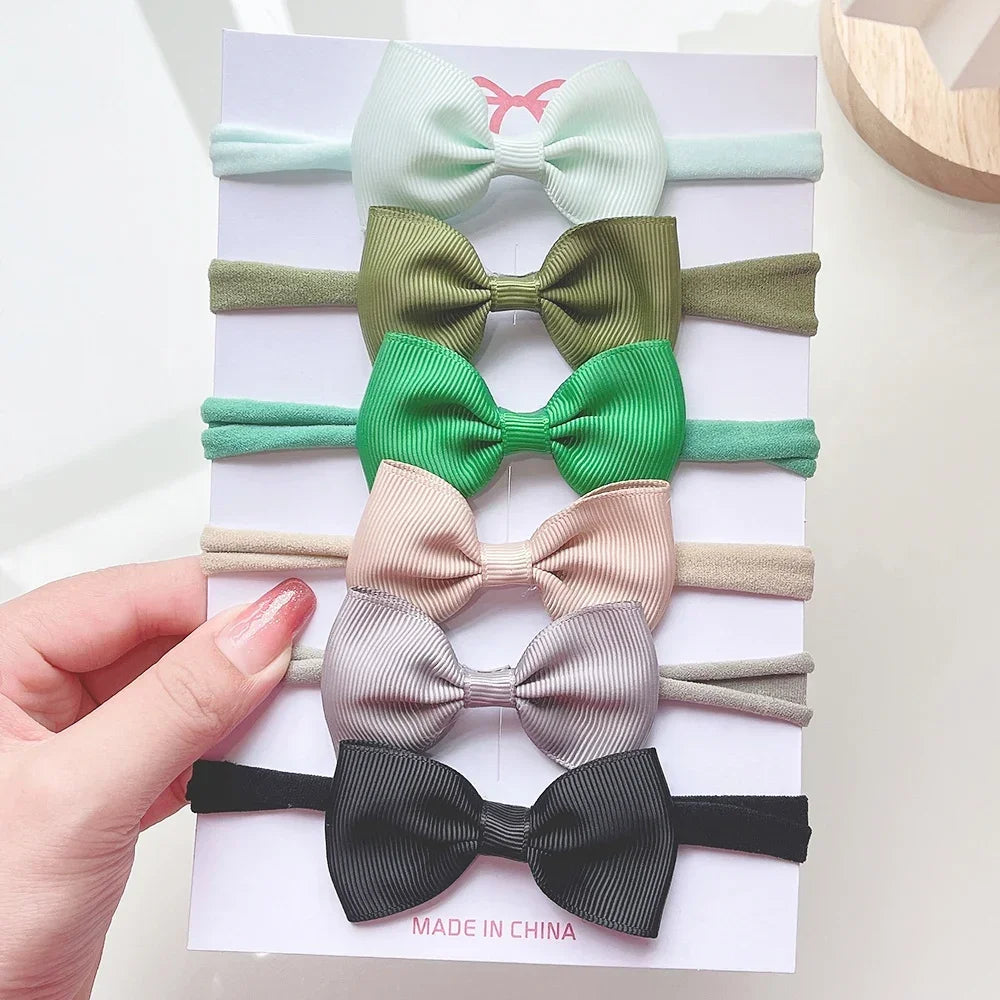 4/5/6 unids/set sombreros de Color sólido para niños bandas elásticas para el cabello para bebé cinta bonita diadema con lazo accesorios para el cabello para niñas