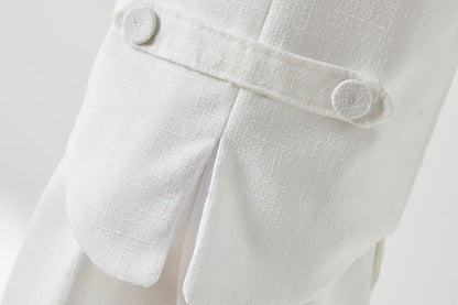 Trajes blancos para niños, vestido Formal de fiesta de bautismo a la moda, chaleco, chal, pantalones cortos, sombrero, conjuntos de 4 Uds., conjunto de ropa de Boutique de cumpleaños para niños